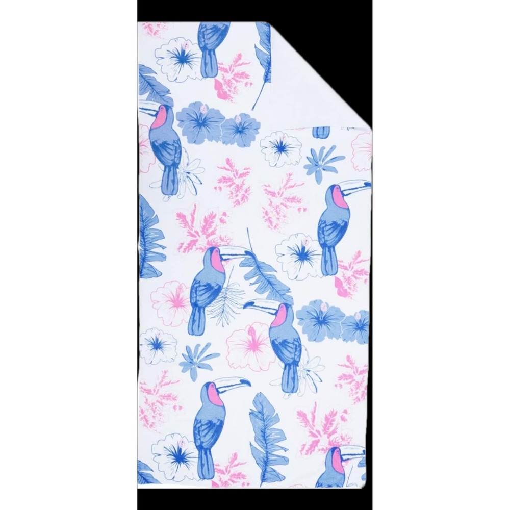 Tipsy Elves Toucan Tango Beach Towel Blue Pink White Tropical Floral 30x60  NEW